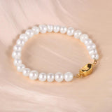 6mm Freshwater Pearls Beaded Bracelet, 18K Plating Clasp