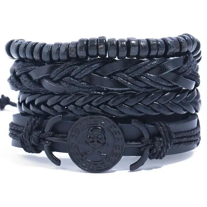 Rock Skull Bracelet Rope Leather Skeleton Charm Bangle Wrap Wristband