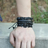 Rock Skull Bracelet Rope Leather Skeleton Charm Bangle Wrap Wristband