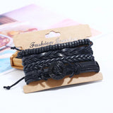 Rock Skull Bracelet Rope Leather Skeleton Charm Bangle Wrap Wristband