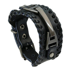 Men's Wide Cuff Leather Bracelet Metal Buckle Wristband