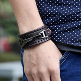 Men's Wide Cuff Leather Bracelet Metal Buckle Wristband