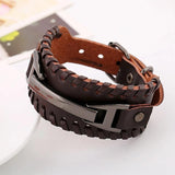 Men's Wide Cuff Leather Bracelet Metal Buckle Wristband