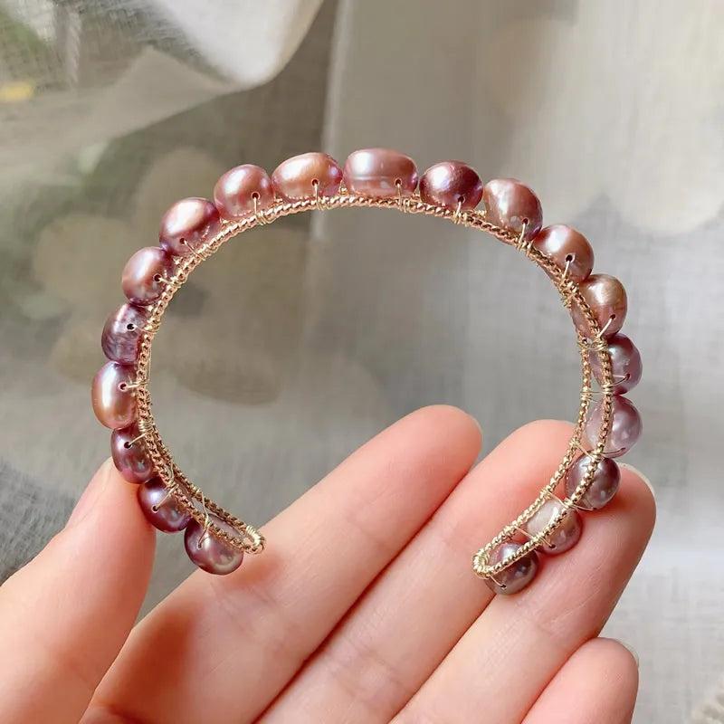 Purple Baroque Pearl Bracelet for Women, Freshwater Pearl Bangle