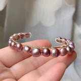 Purple Baroque Pearl Bracelet for Women, Freshwater Pearl Bangle