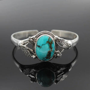 Boho Antique Silver Flowers Stone Bracelet for Women