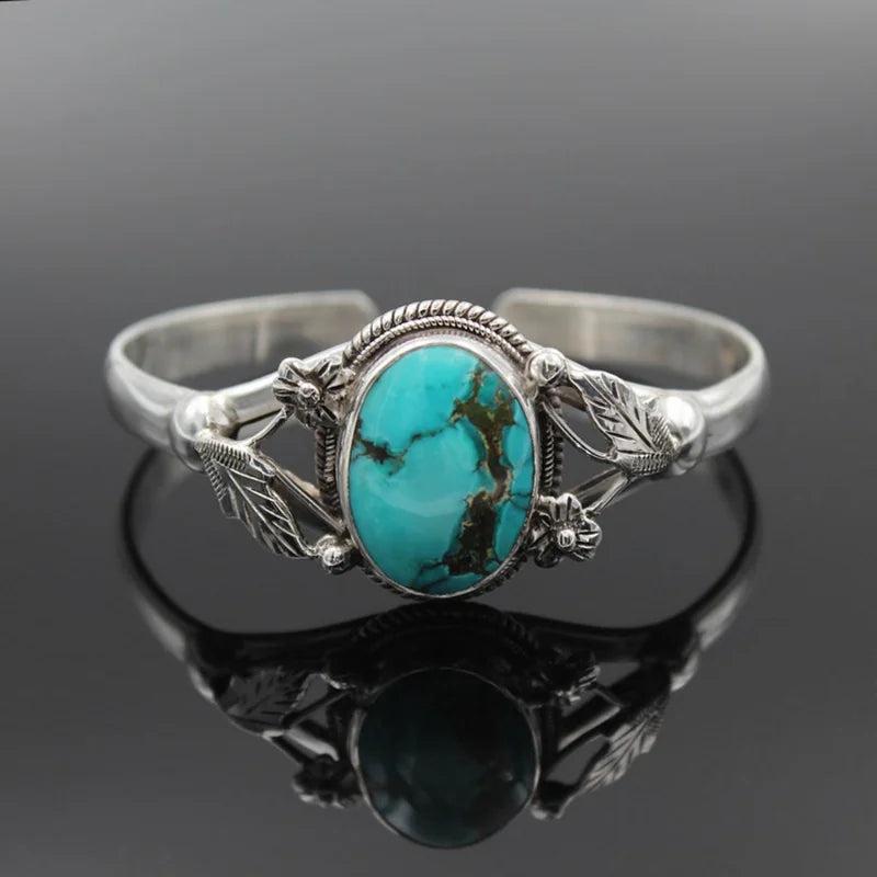 Boho Antique Silver Flowers Stone Bracelet for Women