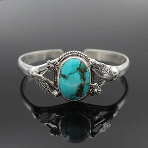 Boho Antique Silver Flowers Stone Bracelet for Women