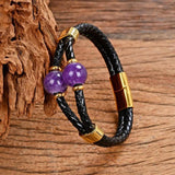 12 Style Round Beads Mens Jewelry Double Leather Bracelets Stainless Steel Clasp
