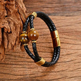 12 Style Round Beads Mens Jewelry Double Leather Bracelets Stainless Steel Clasp