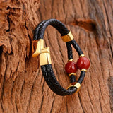 12 Style Round Beads Mens Jewelry Double Leather Bracelets Stainless Steel Clasp