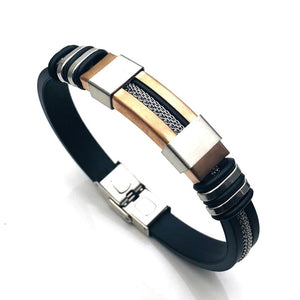 Men's Grooved Rudder Silicone Bracelet Stainless Steel Wristband