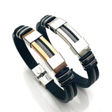 Men's Grooved Rudder Silicone Bracelet Stainless Steel Wristband