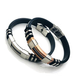 Men's Grooved Rudder Silicone Bracelet Stainless Steel Wristband