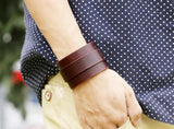 Wide Leather Cuff Bracelet Brown Bangle for Men Women