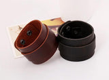 Wide Leather Cuff Bracelet Brown Bangle for Men Women