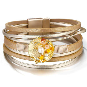 Women's Leather Cuff Bracelet with Pearl Charm