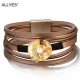 Women's Leather Cuff Bracelet with Pearl Charm