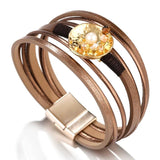 Women's Leather Cuff Bracelet with Pearl Charm
