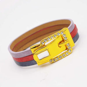 Wide Leather Bracelet for Women with Magnet Buckle
