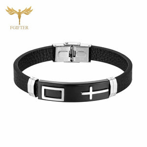 Religion Jewelry Leather Bangles Stainless Steel Bracelets for Man Women