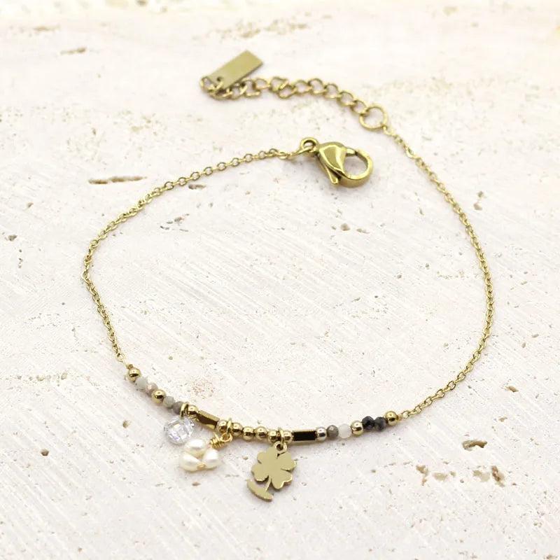Bohemian Clover Pendant Stainless Steel Chain Bracelet