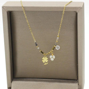 Bohemian Clover Pendant Stainless Steel Chain Bracelet