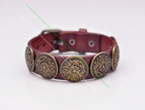Antique Brass Southwest Floral Concho Studded Leathercraft Brown Leather Bracele