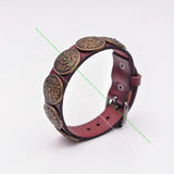 Antique Brass Southwest Floral Concho Studded Leathercraft Brown Leather Bracele
