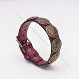 Antique Brass Southwest Floral Concho Studded Leathercraft Brown Leather Bracele