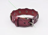 Antique Brass Southwest Floral Concho Studded Leathercraft Brown Leather Bracele