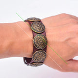 Antique Brass Southwest Floral Concho Studded Leathercraft Brown Leather Bracele