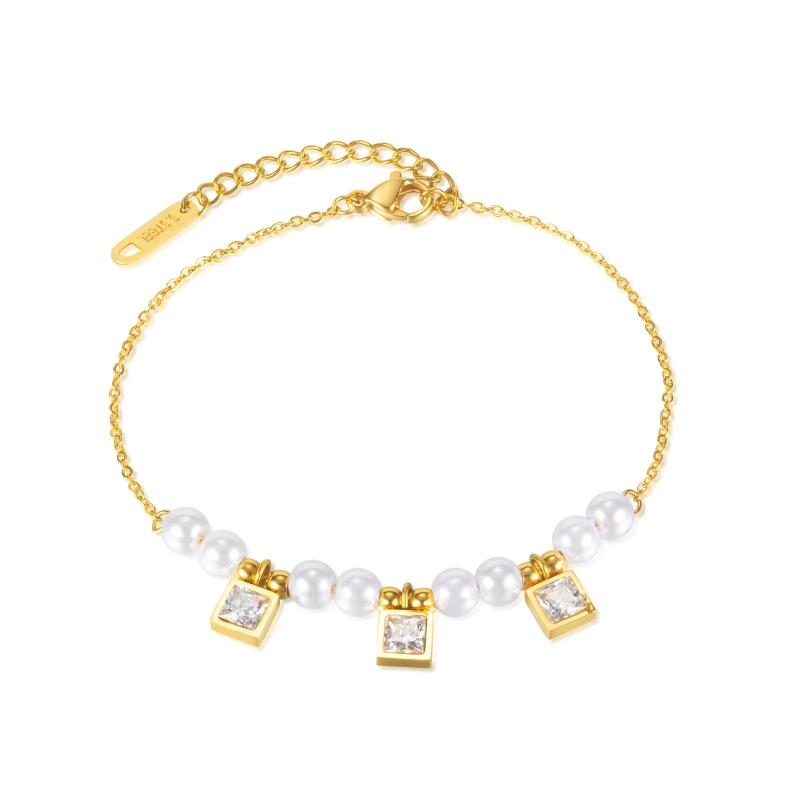 Pearl Texture Stainless Steel Bracelet with Zircon