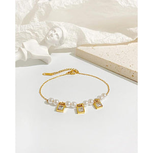 Pearl Texture Stainless Steel Bracelet with Zircon