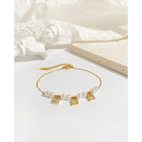 Pearl Texture Stainless Steel Bracelet with Zircon