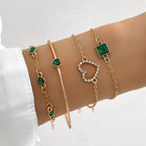Green Crystal Heart Bracelets for Women Vintage Cuff Bangle Jewelry