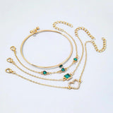 Green Crystal Heart Bracelets for Women Vintage Cuff Bangle Jewelry