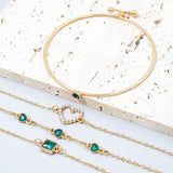 Green Crystal Heart Bracelets for Women Vintage Cuff Bangle Jewelry