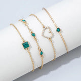 Green Crystal Heart Bracelets for Women Vintage Cuff Bangle Jewelry