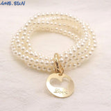 Heart/Feather/Smile Charm Bracelets Women ABS Pearls Multilayer Elastic Bangles