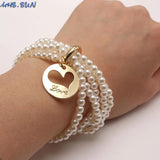 Heart/Feather/Smile Charm Bracelets Women ABS Pearls Multilayer Elastic Bangles