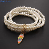 Heart/Feather/Smile Charm Bracelets Women ABS Pearls Multilayer Elastic Bangles