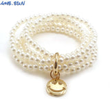 Heart/Feather/Smile Charm Bracelets Women ABS Pearls Multilayer Elastic Bangles