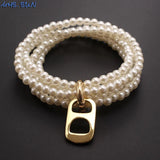 Heart/Feather/Smile Charm Bracelets Women ABS Pearls Multilayer Elastic Bangles