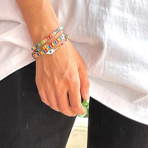 Boho Summer Rainbow Bracelet Colorful Tila Beads Evil Eye Jewelry Gift