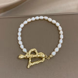 Irregular Pearl Chain Bracelet for Women with Heart Charm