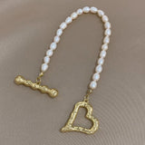 Irregular Pearl Chain Bracelet for Women with Heart Charm