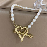 Irregular Pearl Chain Bracelet for Women with Heart Charm