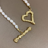 Irregular Pearl Chain Bracelet for Women with Heart Charm