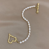 Irregular Pearl Chain Bracelet for Women with Heart Charm